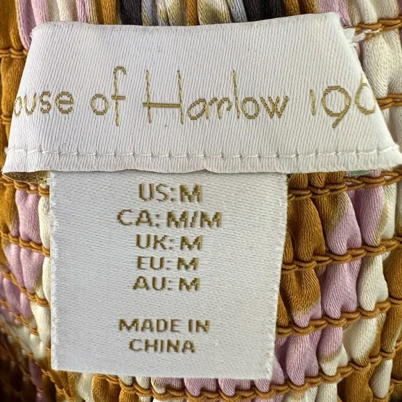 House of Harlow Smocked Crop Top Boho Art Deco Gold Pink Retro Festival Medium - Picture 5 of 6